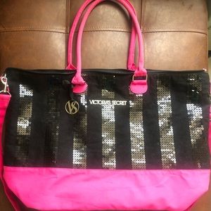 Victoria’s  Secret Black and Pink Sequin Duffel Bag